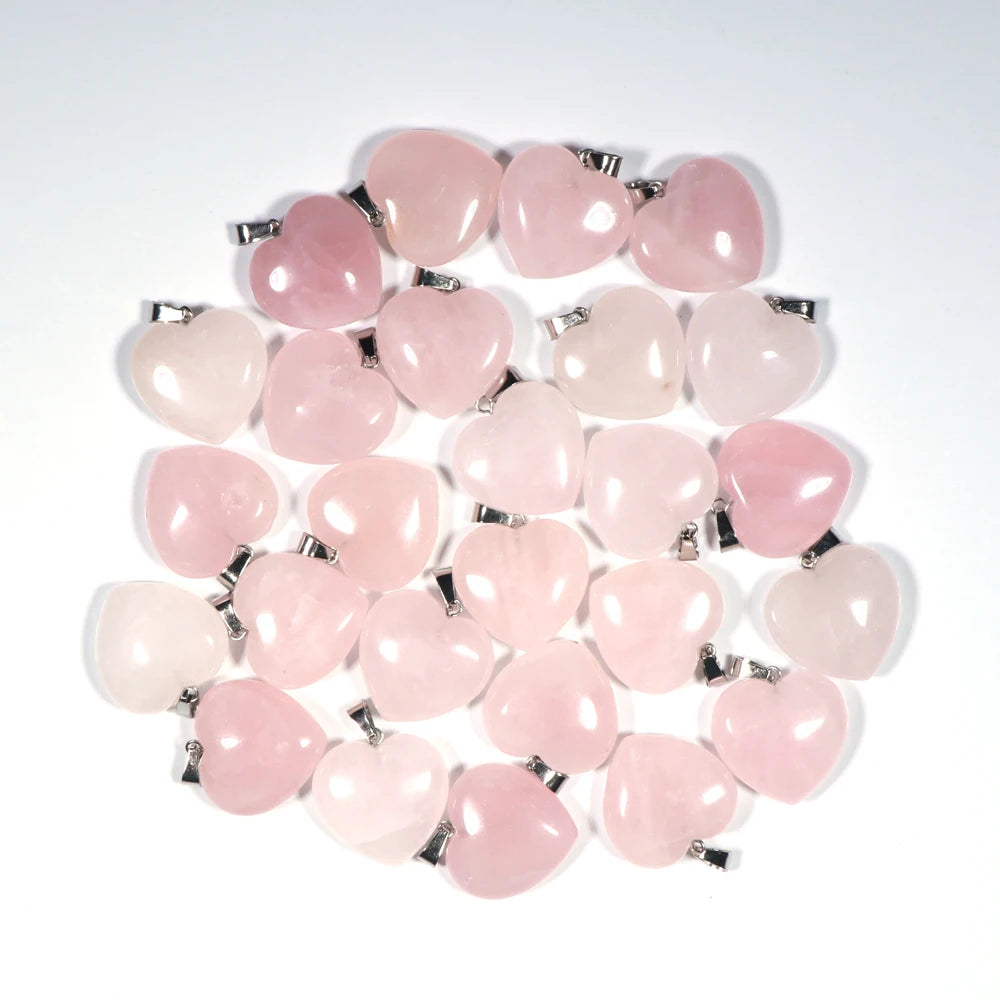 Natural Healing Crystal Pendant 16mm 20mm 25mm  Love Heart Stone Rose Quartz Crystal Pendant Necklace