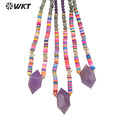 WT-N1375 Bohemia Style Necklace Natural Amethyst Pendant Colorful Spacer Chain Labradorite Bead Chain Natural Crystal Necklace