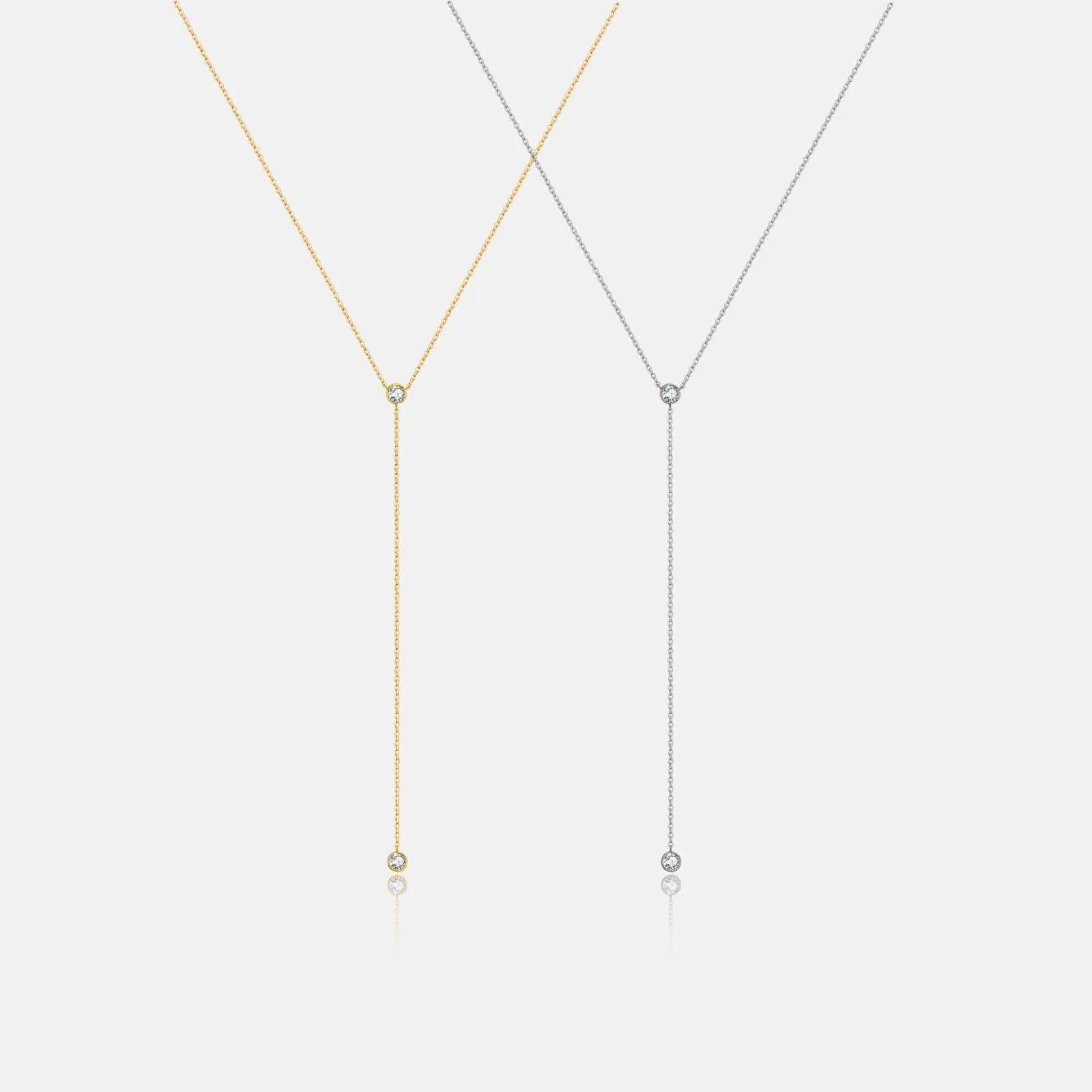 FUAMAY Fashion Simple 925 Sterling Silver Necklace Solitaire Cubic Zirconia Lariat Necklace