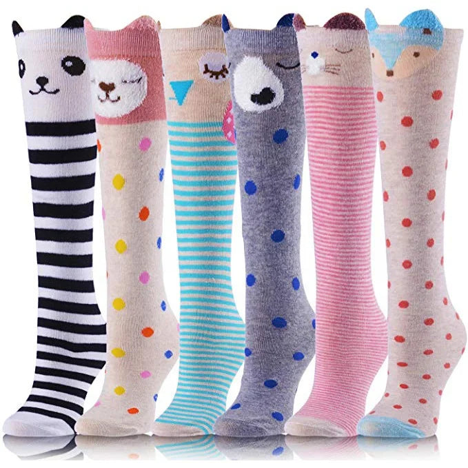 XIANGHUI Wholesale Can Custom logo OEM Girls Knee High Socks Cute Novelty Colorful Funny Design Kids Socks