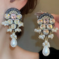 High Grade Luxury Korean Fashion Style Female Crystal Earrings Tassel Shiny Water Drop Earrings