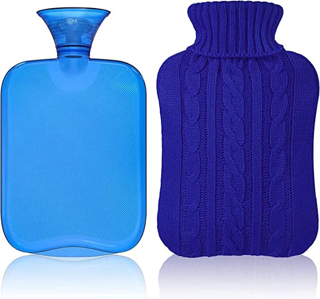 Classic 2L Transparent Hot Water Bag NEW Hot/Cold Therapy Bottle with Knit Cover Soft Hand Warming & Relaxation