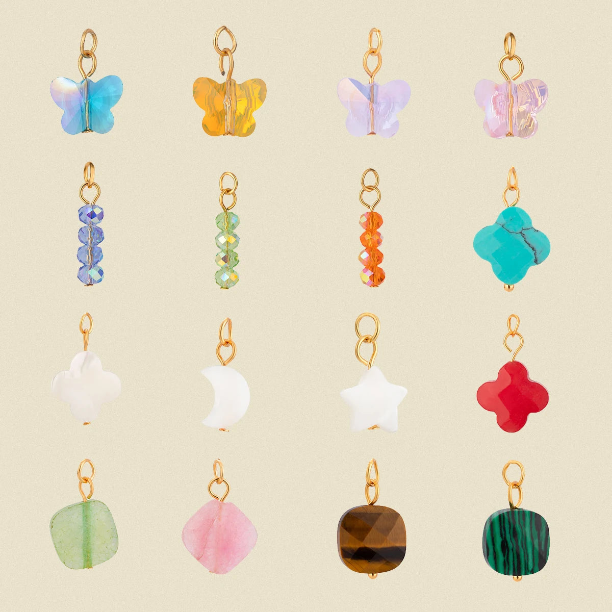 J&D Jewelry  DIY  Butterfly Geometric Star Moon Sun Shell Stone 18K PVD Plated Stainless Steel Waterproof Charms