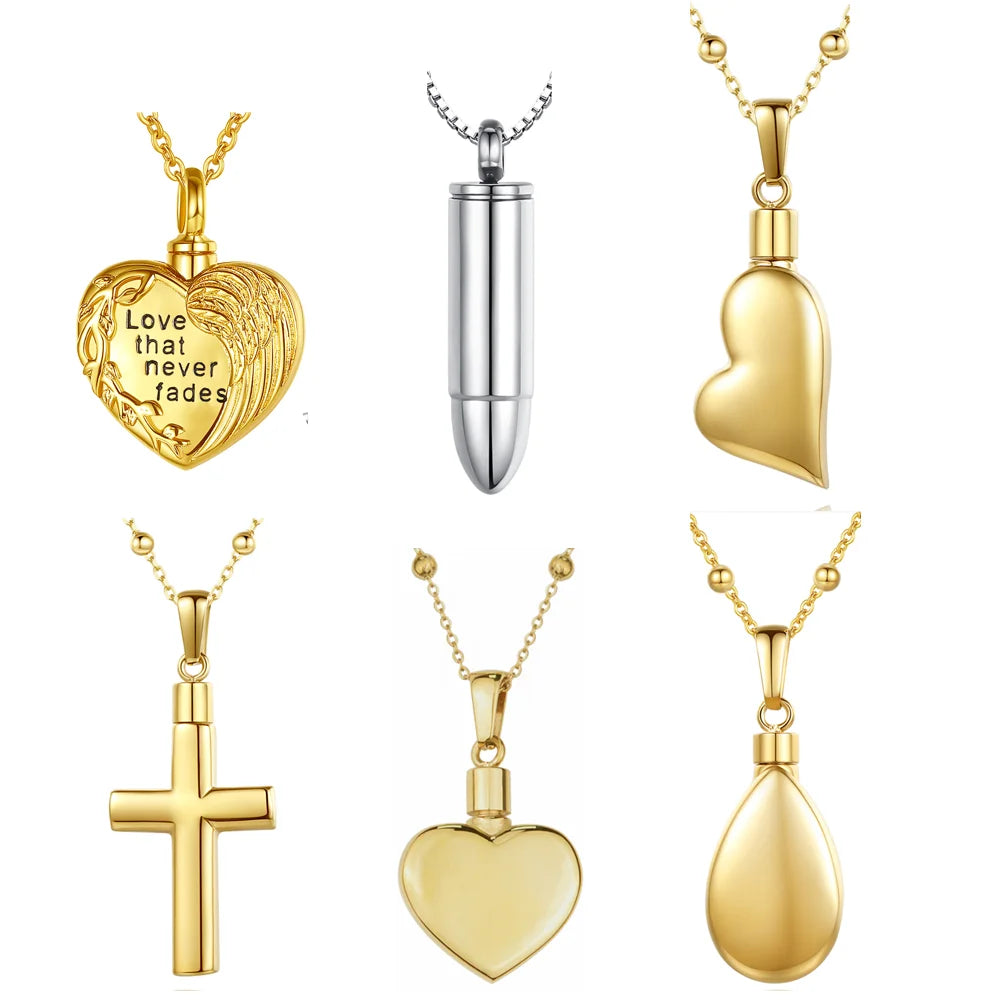 Changda Adjustable Chain Gold Plated Heart Shape Stainless Steel Memory Keepsake Urn Pendant Necklaces for Ashes