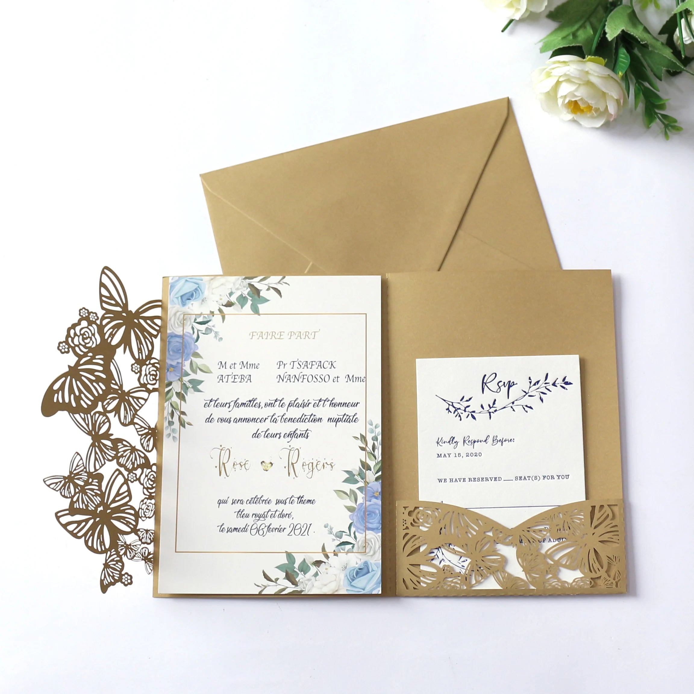 Wholesale Creative Ideas Laser-Cut Cute Butterfly Pattern Pocket Elegant Style Paper Card Happy Birthday Wedding Stationery