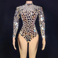 Fashion Long Sleeve Bling Glitter Stripper Outfits Exotic Dancewear Club Leotard Showgirl Jumpsuits Women Sexy Sequin Bodysuits