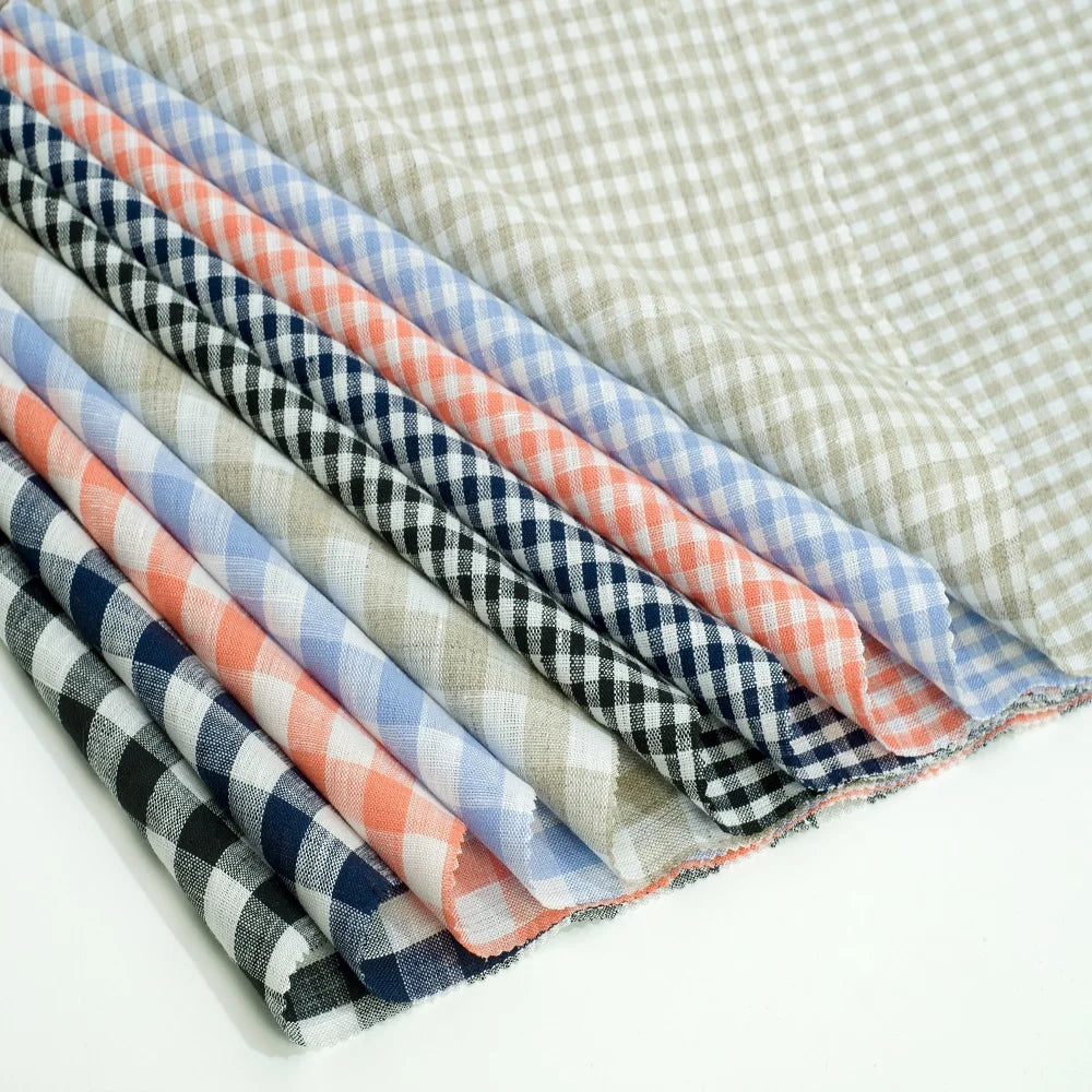 New Soft Eco-friendly 100% Linen Fabric 135gsm 135CM Delicate Woven Yarn Dyed Check Pure Linen Textile for Shirt Clothing Stripe