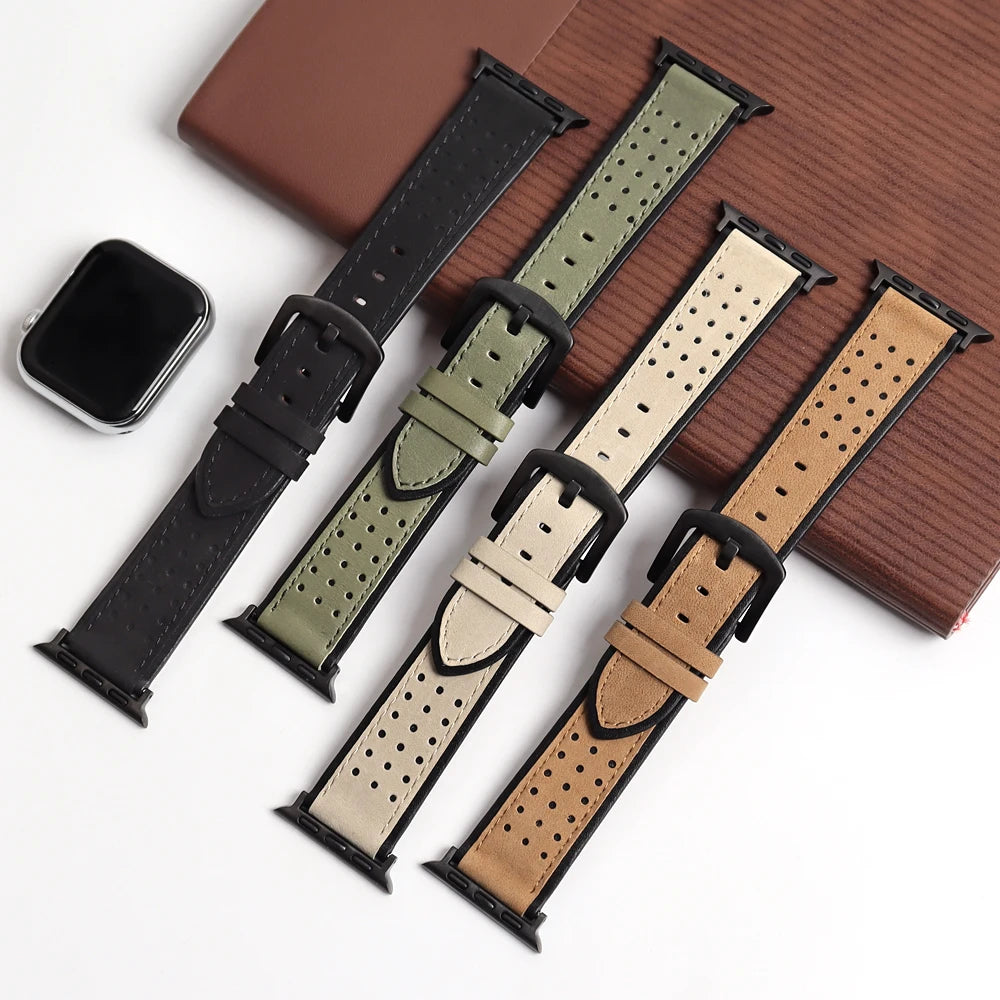 Customizable Oil Waxed Calfskin Bands Top Layer Leather Watch Strap for Smart Watch Replacement Luxury Watch Bracelet