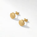 QIAOREN 11864 Waterproof Tarnish Free Stainless Steel Shell Stud Earrings Gold Textured Scallop Sea Shell Ocean Jewelry Women US