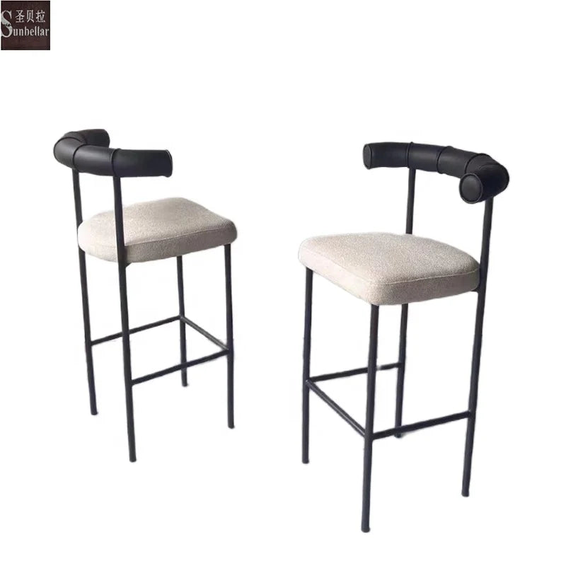 Nordic Modern High Bar Stool with Iron Metal Frame and Fabric Upholstery Eco-Friendly Dining Chair for Home Kitchen