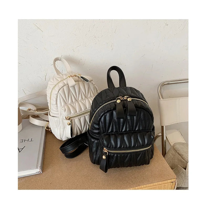 Ruched Ladies Embroidery Shoulder Chest Backpacks Pleated Women Softback School Backpack for Women Trendy Women Handle Knapsack