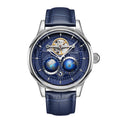 SEAKOSS 1963 Men's Mechanical Watch 3D Double Earth Rotating Automatic Movement 5Bar Waterproof Leather Flywheel Wristwatches