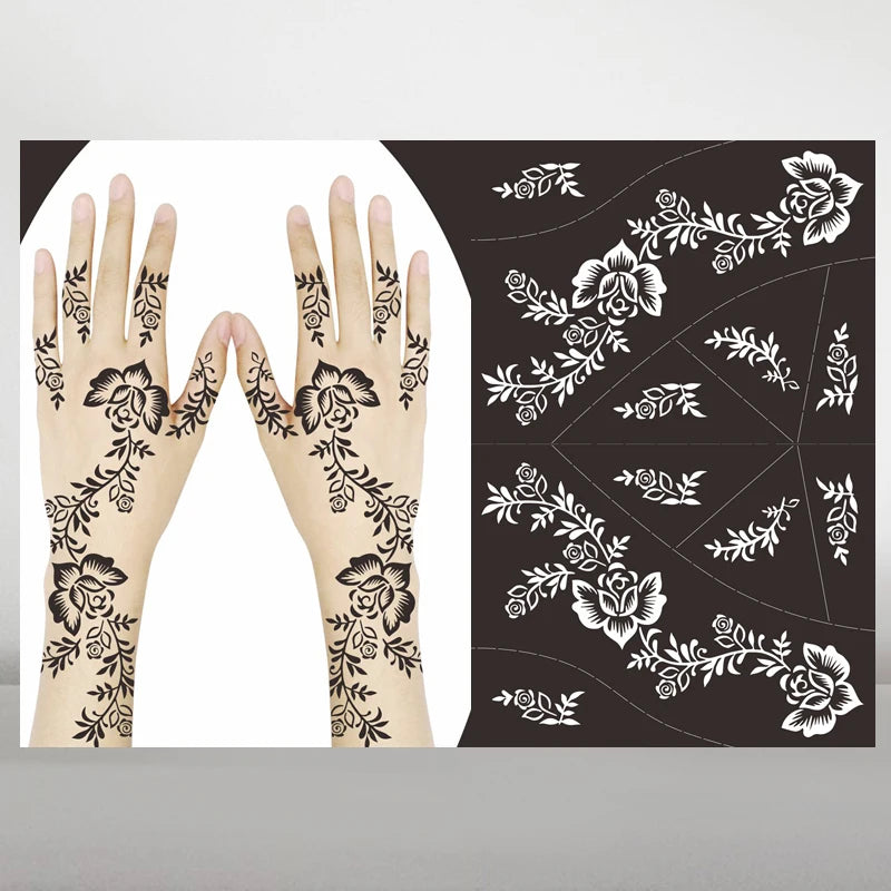 Supply Customized Art Classic DIY Reusable Eco-Friendly Shining Henna Temporary Tattoo Painting Stencil Floral Tattoo Sticker