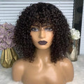 Human Hair Natural Color Machine Made Curly Bob Wig 11 Inches 150% Density Human Hair Machine Made Bob Wig for Black Women