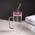Top Selling 400ml Square Shape Coffee Glass Mug Cup with Lid and Straw