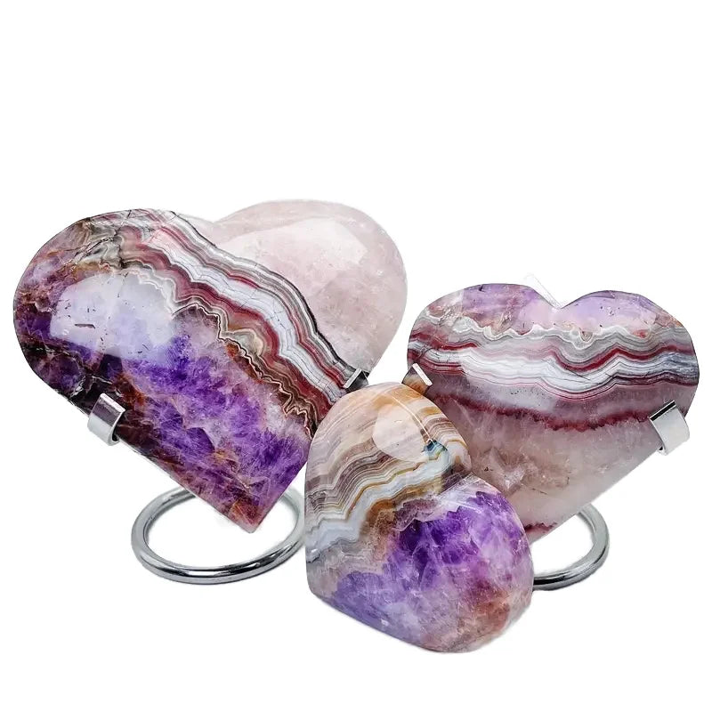 Natural Crystal Heart Amethyst Agate Heart Crystal Craft Ornament for Decoration