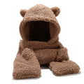 Cheap Cute Bear Winter Faux Fur Fleece Neck Warmer Hood Hat Earflap Scarf and Gloves 3 in 1 Hooded Scarf