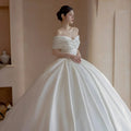 AL1371 2025 New Model Satin Wedding Dress Elegant French Vintage Style Luxury Big Tail One Shoulder Crystal White Ball Gown for