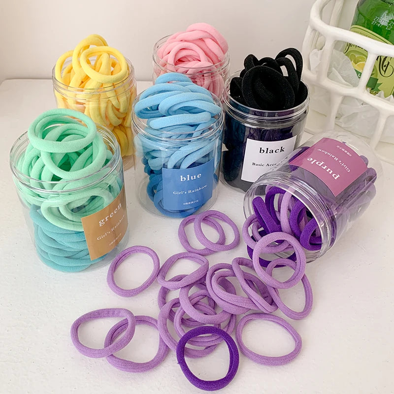 50pcs 3.5 Custom Organizer Package Box Packaging Multi Coloured Black Seamless Bands Small Nylon Elastics Hair Ties with logo