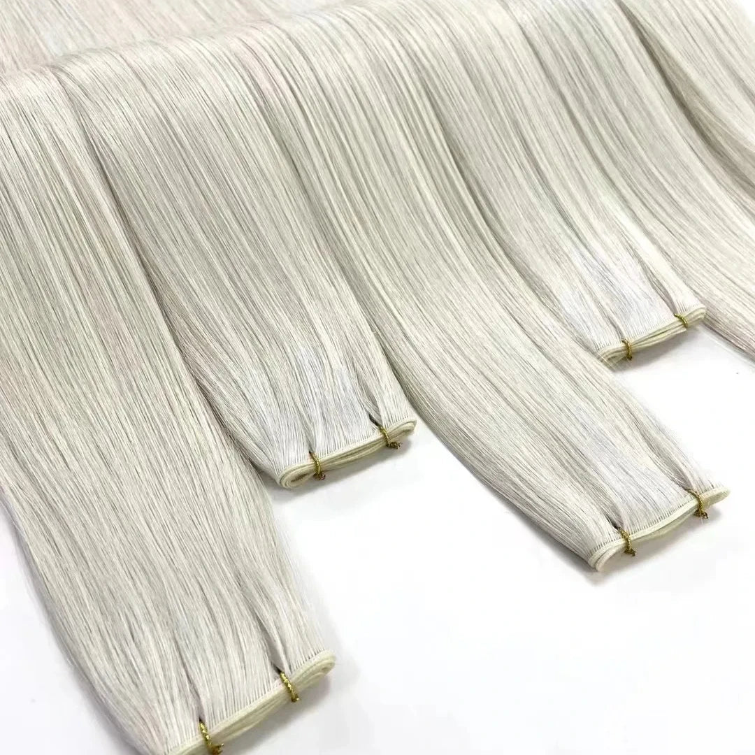 Russian Virgin Thin Invisible Genius Weft Hair Extensions in the Stock White Color Double Drawn Human Hair Genius Weft