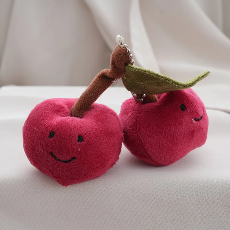 Peluches Kawaii Funny Cherries Cherry Keychain Plush Stuffed Toys Plushie Cherry Key Ring Fashion Charm Bag Purse Charms Jewelry