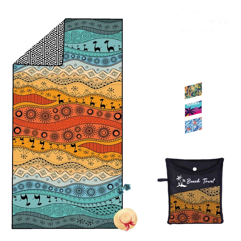 Microfiber Sand Free Beach Towel Custom logo Quick Dry Super Absorbent Oversized Towels Printed Blanket Pool Swimming Bath Towel