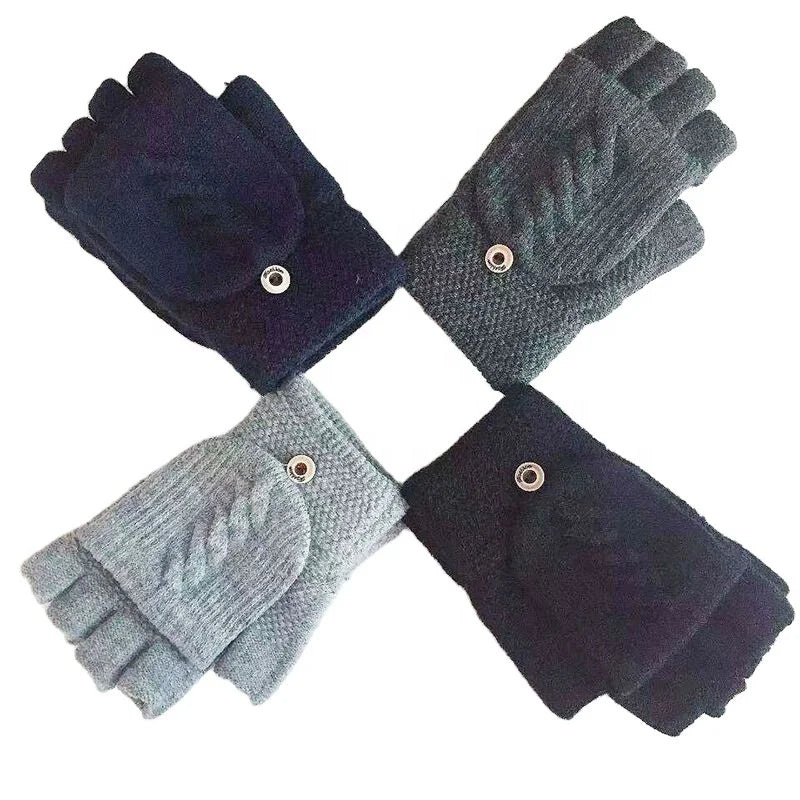 Winter Knitted Convertible Plain Fingerless Gloves Breathable Warm Daily Sports Cycling Ski Fishing Party for Women Men