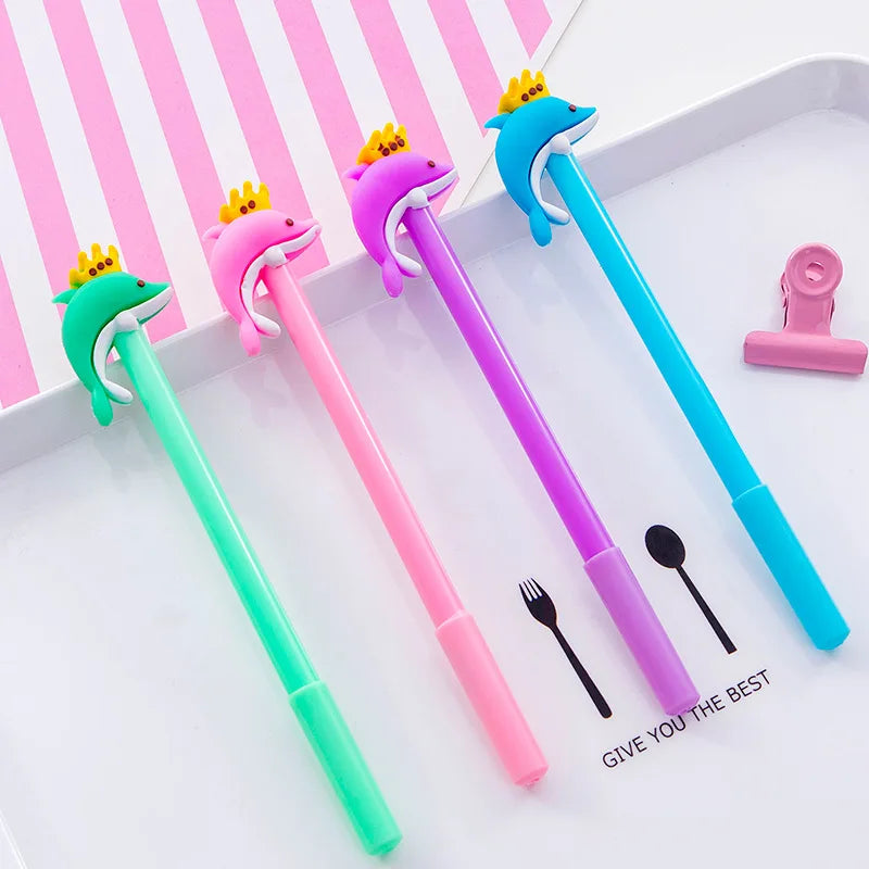 Creative Cute Crown Dolphin Gel Pen Ball Pen Black 0.5mm Gel Pen Stationery School Supplies