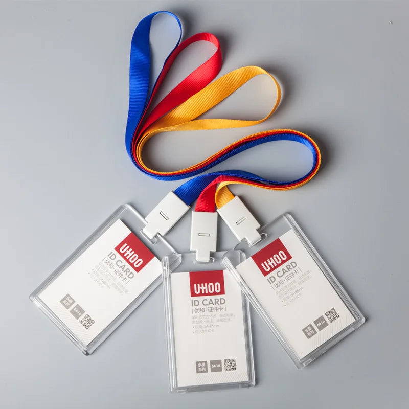 Portable Acrylic ID Card Holders Neck Covers for Bus Bank Work Identity Badges-Lanyard & Workstation Cases