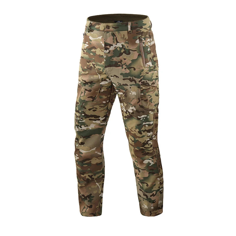 Outdoor Tactical Sharkskin Assault Pants Winter Safari Hiking Overalls Fall Resistant CS Training Pants Camouflage for Men