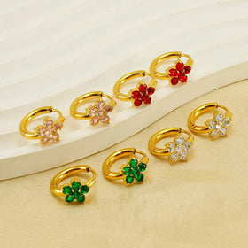 Luxury Dainty Designer 18K Gold Plated Stainless Steel Cubic Zirconia Snowflake Flower Hoop Earrings for Women Jewelry Gift
