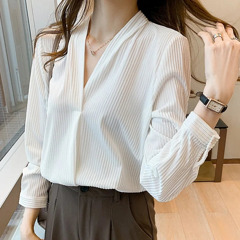 Autumn and Winter Clothing Korean Version Versatile V-neck Loose Sleeved Gold Velvet Shirt for Women's Top