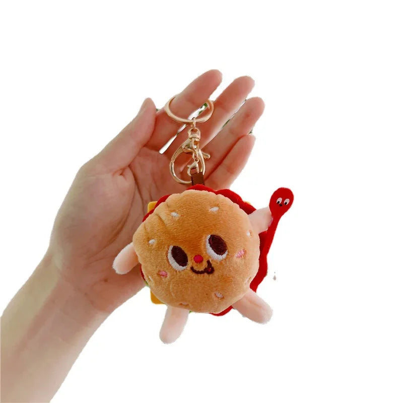 8-10cm Kawaii Peluche Burger Sandwich Fries Keychain Soft Cute Plush Small Pendant Cute Toy Doll Mini Grab Machine Doll Keychain