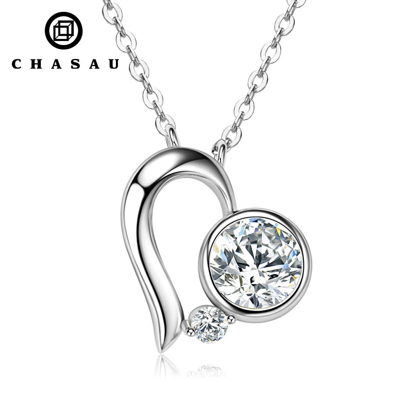Wedding Jewelry Gift 925 Sterling Silver Clavicle Chain Heart Shaped Moissanite Pendant Necklaces for Women