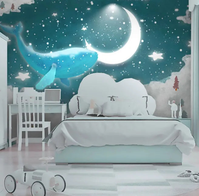 Children's Room Ocean Clouds Whale Boys And Girls Children's Wallpaper Living Room Bedroom Wall Cloth Background Wallpaper Mural