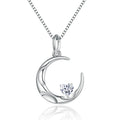 Custom Handmade Women's Rhodium Plated Designer Cute Zircon Themed Gemstone Sterling Silver 925 Moon Heart Pendants Necklace