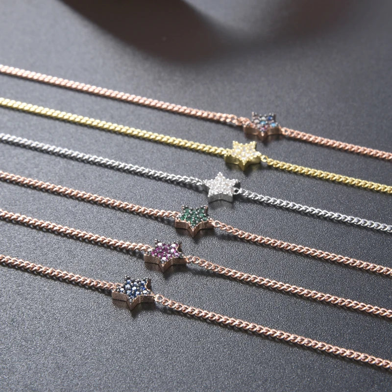 18K Gold Plated 925 Silver Star Charm Bracelet Adjustable Length Dainty Chain Hypoallergenic Minimalist Jewelry Gift for Women