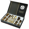Luxury Wedding Flatware Gold Hammered Cutlery Set Stainless Steel 24pcs Mirror Polished Spoon and Fork Set in Black Gift Box