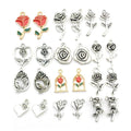 Oil Drop Ancient Silver Alloy Rose Pendant Diy Rose Charm Mini Rose Flower Pendant for Jewelry Making Bracelet Earring Necklace