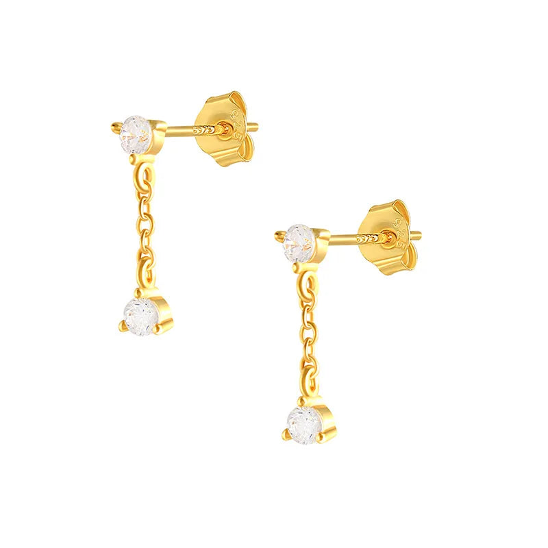 925 Sterling Silver Zircon Chain Dangle Stud Earring Jewelry Dainty Earring Women Gift