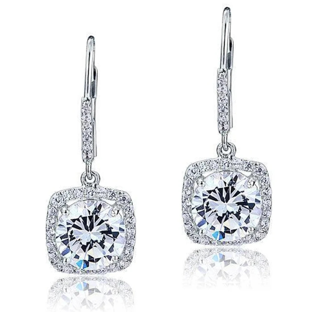 CAOSHI Factory Square Design Sparkling Crystal Cubic Zirconia Hanging Earrings for Women Wedding Silver Plated CZ Drop Earrings