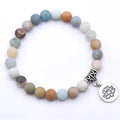 Natural Gemstone Beaded Stretch Bracelet with Silver Lotus Charms Pendant 8mm Stone Protection Healing Crystal Stretch Beaded MegaBDM