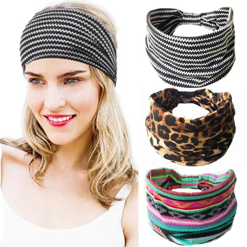New Design Floral Printed Elastic Sports Hairband Ladies Wide Headband Cotton Turban Headwear