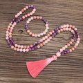 New 108 Mala Beads Prayer Necklace Tassel Pendants Gemstone Amethyst Rose Quartz Spiritual Meditation Healing Balance Necklace