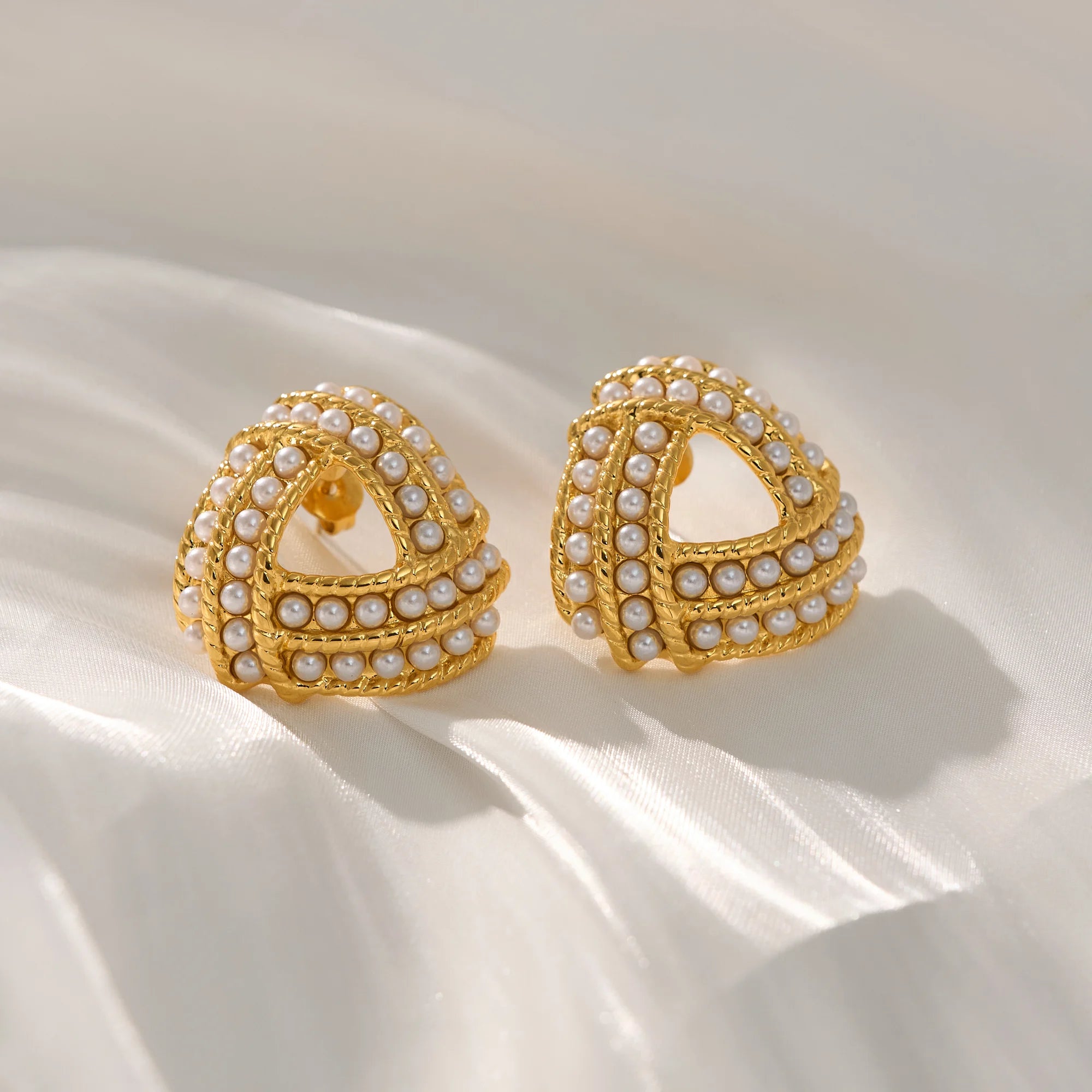VINTAGE TRIANGLE LOLITA BEAD EARRINGS Dazan NEW Winter INS 18k Gold Plated Hypoallergenic Stainless Steel Indian Jewelry Set