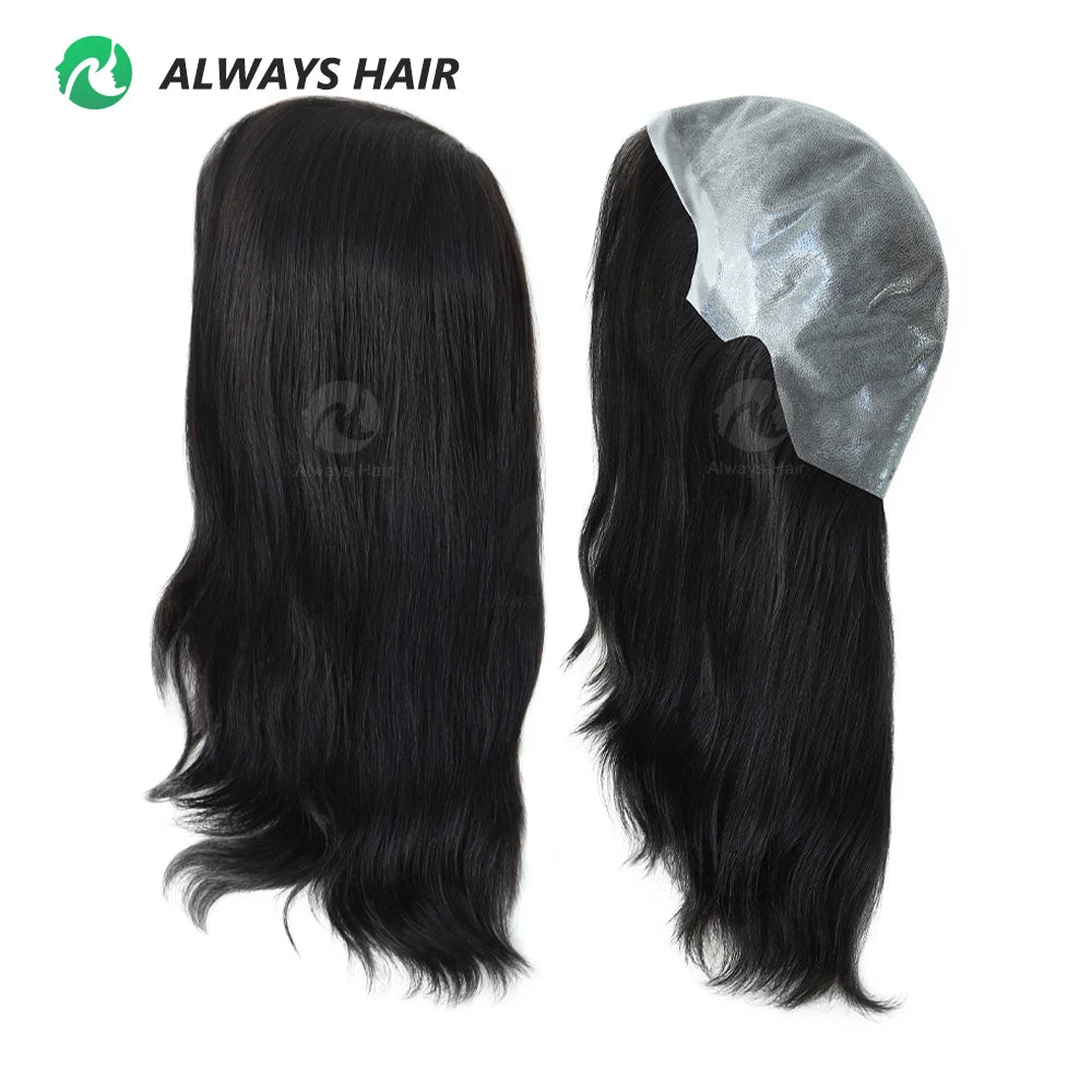 14\" Thin Skin Hand Tied Wig Caps Soft Silky Chinese Cuticle Remy Human Hair Full Head Wigs for Women