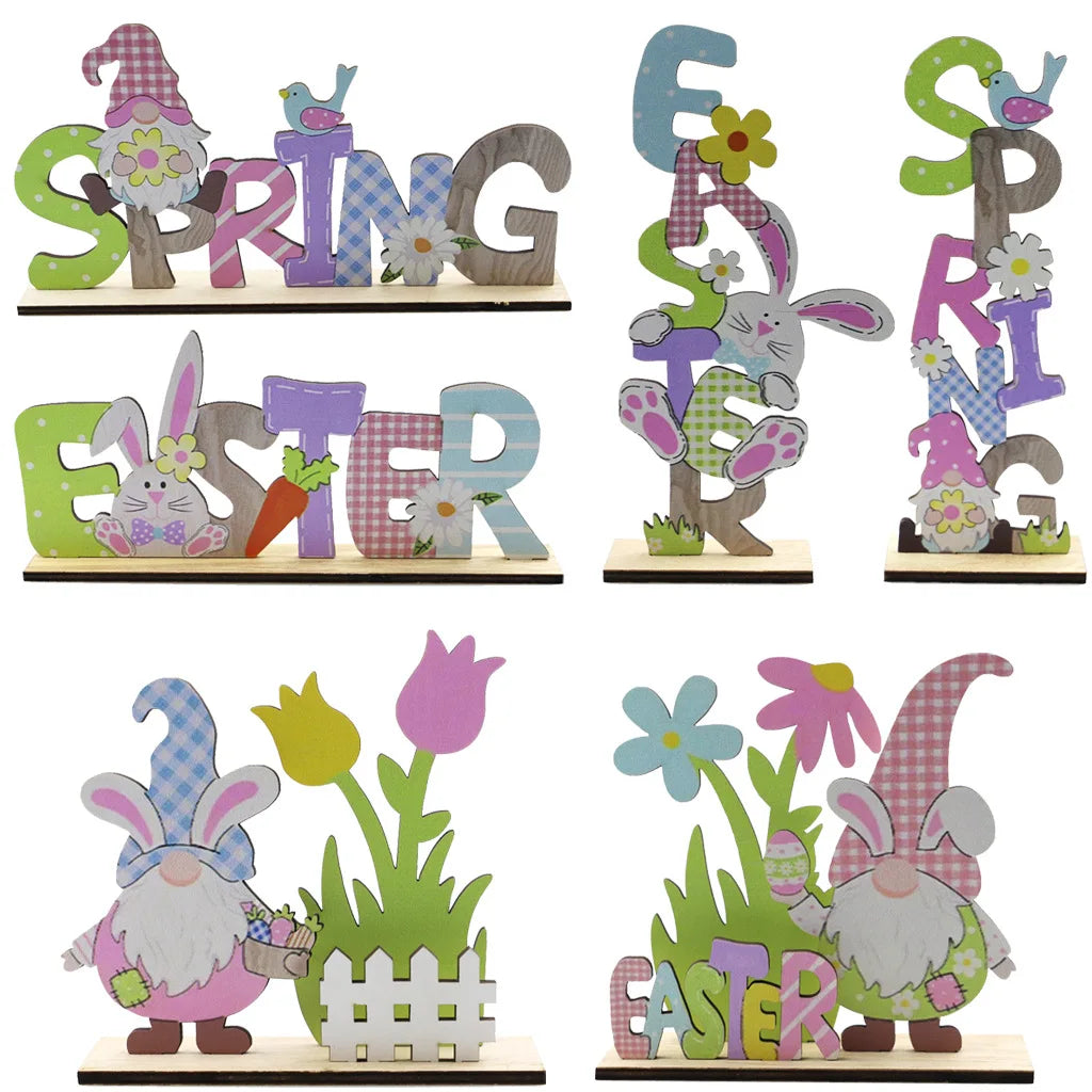 Wholesale Eco-Friendly Easter Bunny Wooden Rabbit Table Wall Hanging for Spring Holidays for Dining Room Dropshipping Available