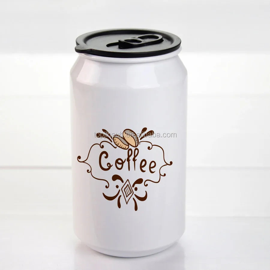 Topjlh Sublimation 350ml Cola Aluminum Blanks Can Customized Printed Logo With Lid for Promotion Festival Products White Surface