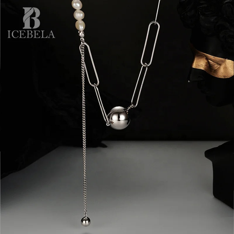 ICEBELA Jewelry 925 Sterling Personality Trend Necklace Women's All-in-one Baroque Pearl Long Collar Tassels Necklace