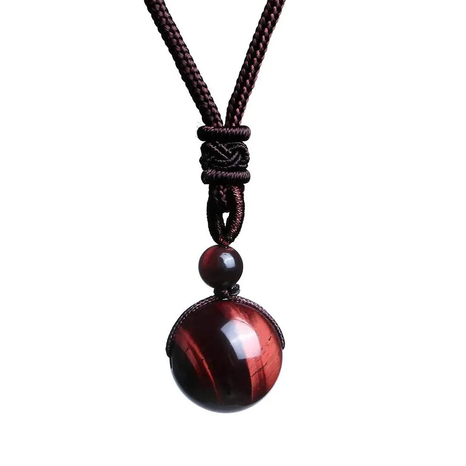 Hot Selling Men Necklace Handmade Weave Tiger Eye Stone Round Bead Natural Amethyst Stone Pendant Necklace